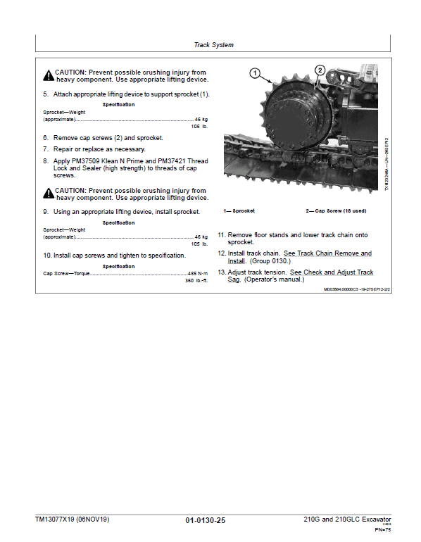 John Deere 210G, 210GLC Excavator Repair Manual (PIN: 1F9210GX_ C520001 & D520001- ) Workshop Guide