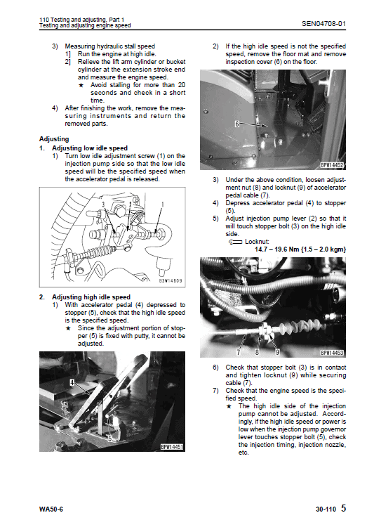 Komatsu WA50-6 Wheel Loader Service Manual Workshop Guide