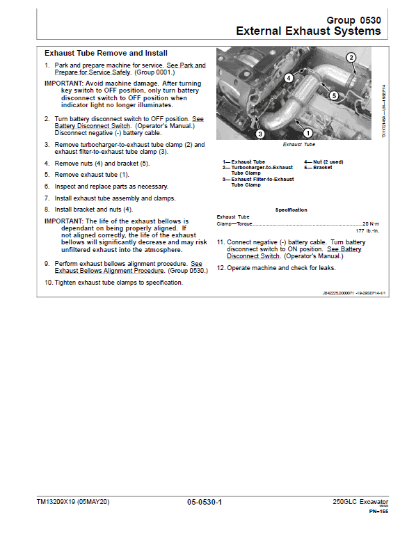 John Deere 250GLC Excavator Repair Technical Manual (S.N after F608713 – ) Workshop Guide