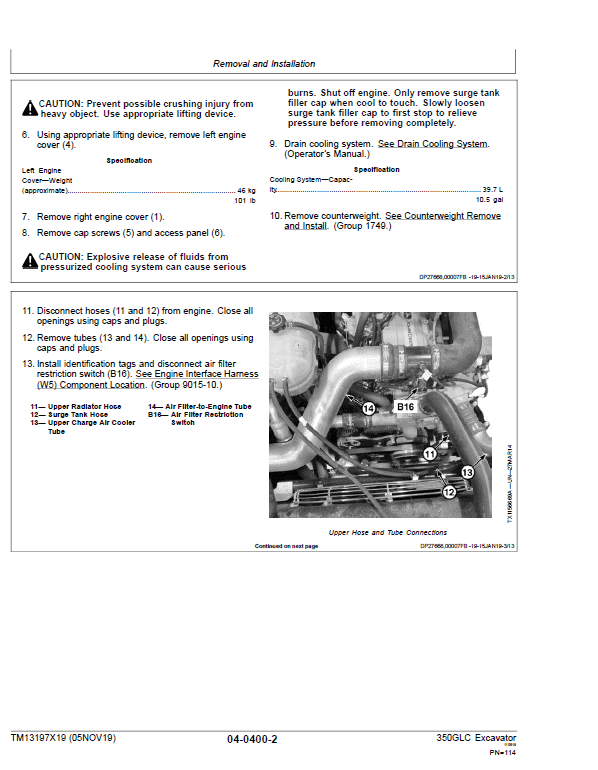 John Deere 350GLC Excavator Repair Technical Manual (PIN: 1F9350GX_C808001 & D808001 – ) Workshop Guide