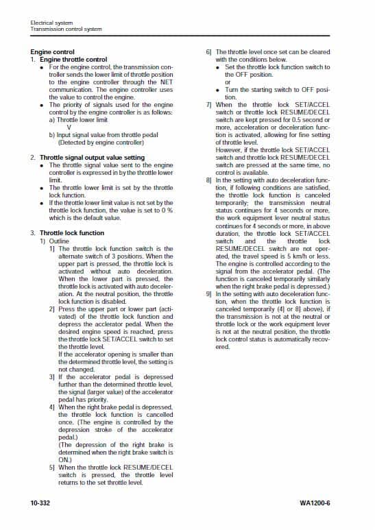 Komatsu WA1200-6 Wheel Loader Service Manual Workshop Guide