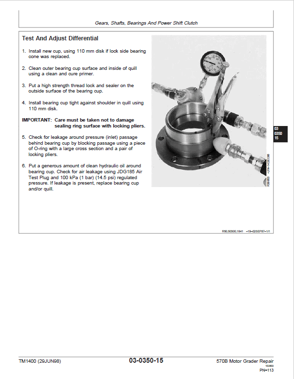 John Deere 570B Motor Grader Repair Technical Manual Workshop Guide