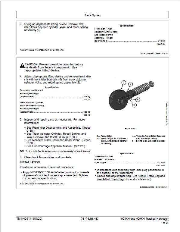 John Deere 903KH, 909KH Tracked Harvester Repair Technical Manual Workshop Guide