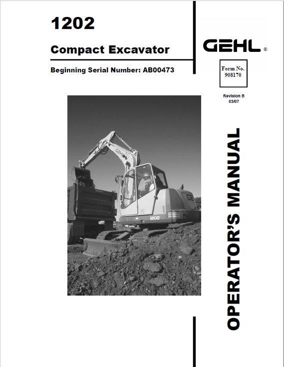 Gehl GE 1202 Crawler Excavator Repair Service Manual Workshop Guide