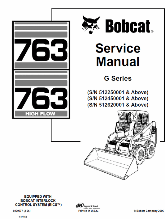 Bobcat 763 G-Series Skid-Steer Loader Service Manual Workshop Guide