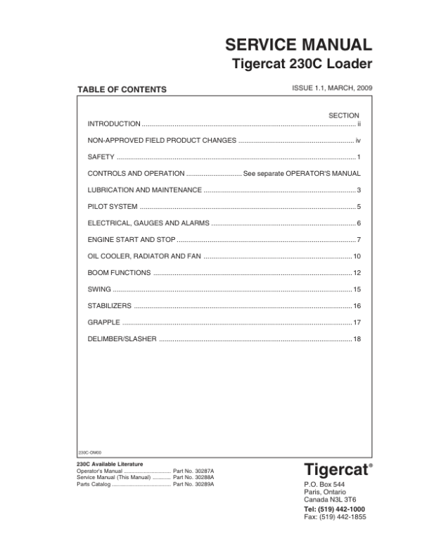 Tigercat 230C Loader Repair Service Manual (2301501 – 2301999)