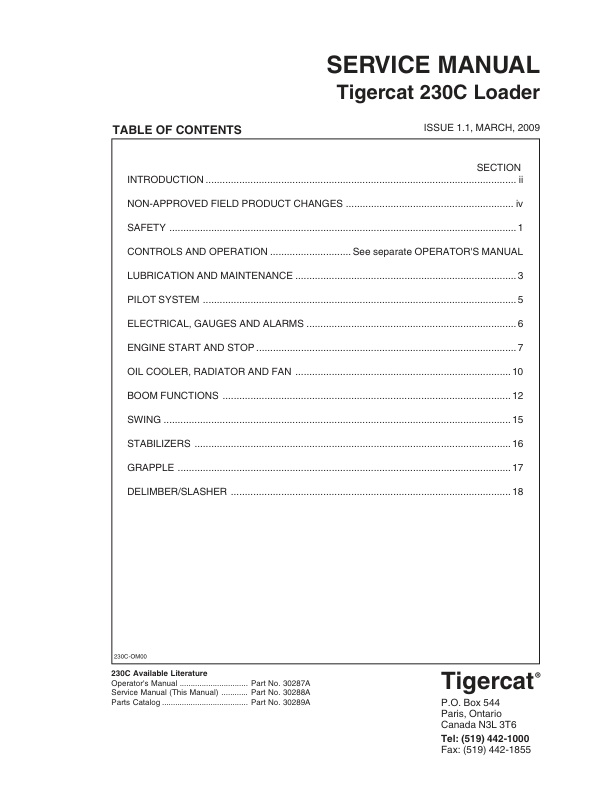 Tigercat 230C Loader Repair Service Manual (2301501 – 2301999)