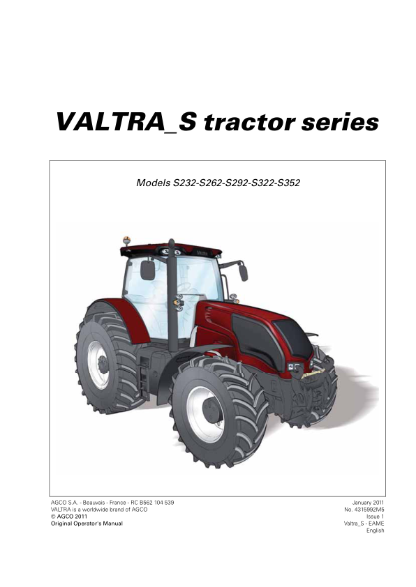 Valtra S232, S262, S292, S322, S352 (S Series & S3 Series) Tractors Repair Manual