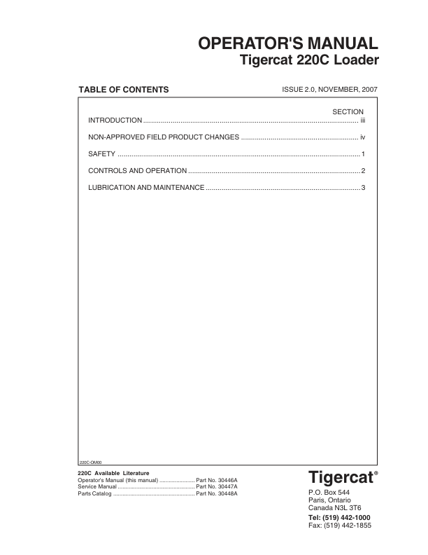 Tigercat 220C Loader Repair Service Manual (2200501 – 2200600)