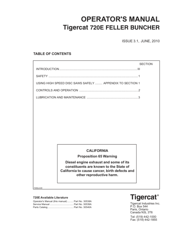Tigercat 720E Feller Buncher Repair Service Manual (SN 7204401 – 7205500)