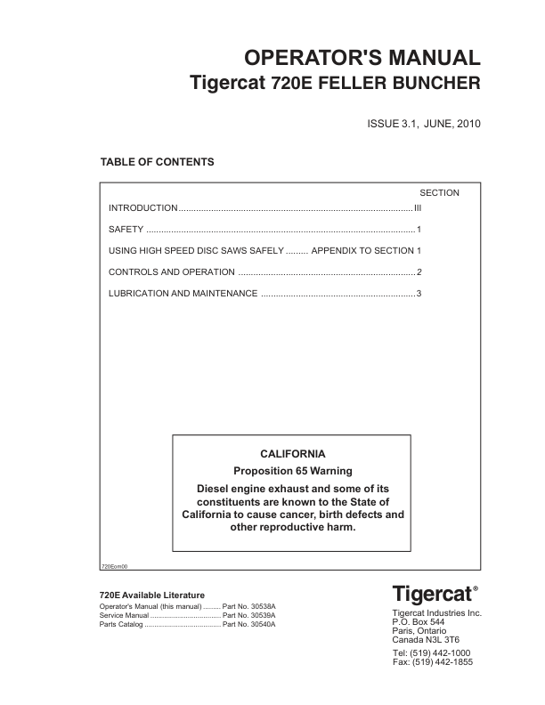 Tigercat 720E Feller Buncher Repair Service Manual (SN 7204401 – 7205500)