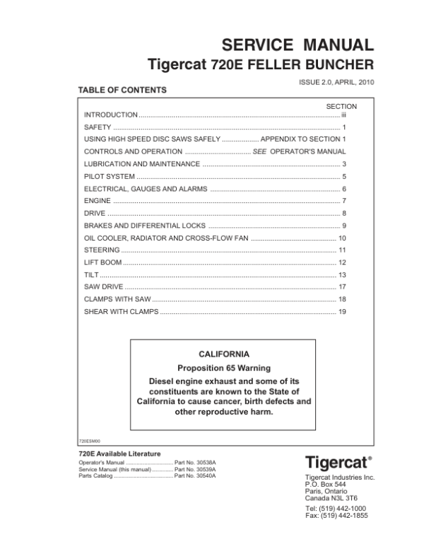 Tigercat 720E Feller Buncher Repair Service Manual (SN 7204401 – 7205500)