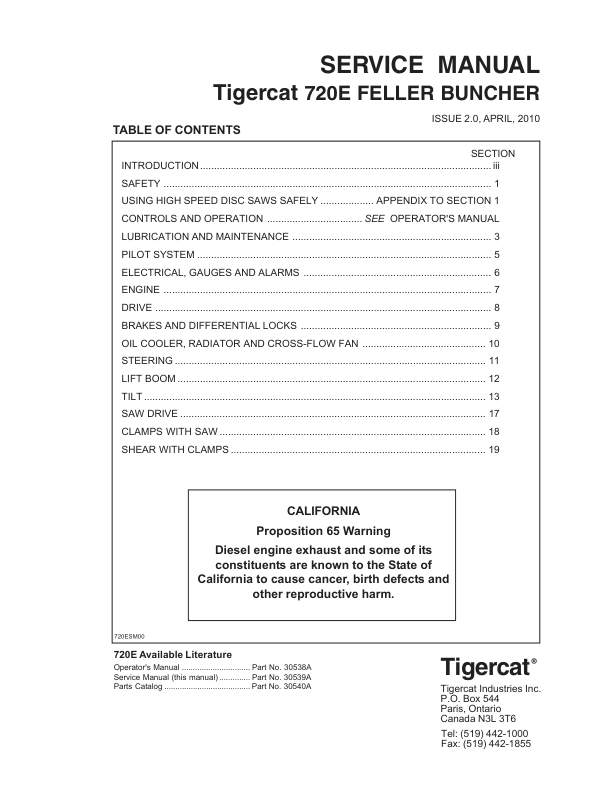 Tigercat 720E Feller Buncher Repair Service Manual (SN 7204401 – 7205500)