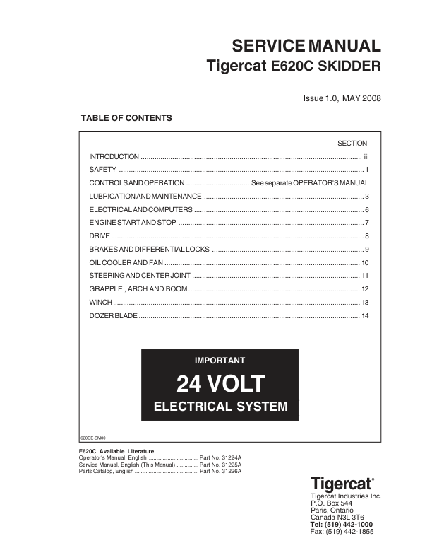 Tigercat E625C Skidder Repair Service Manual (6250301 – 6250330)