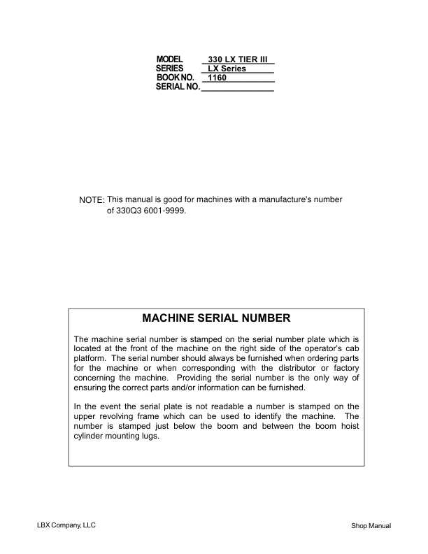 Linkbelt 330LX (Tier 3) Excavator Service Repair Manual Workshop Guide