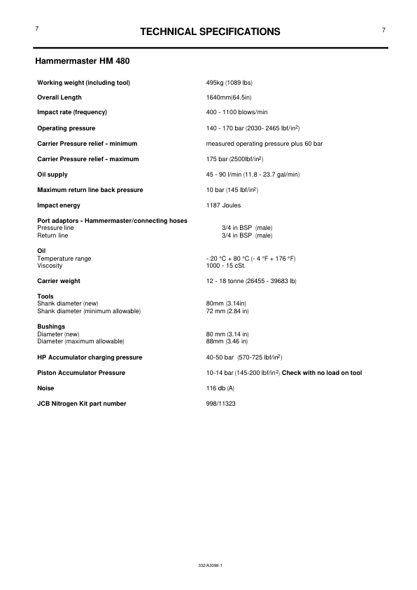 JCB Hammermaster HM 2180, HM 1180, HM 480, HM 380 Service Repair Manual