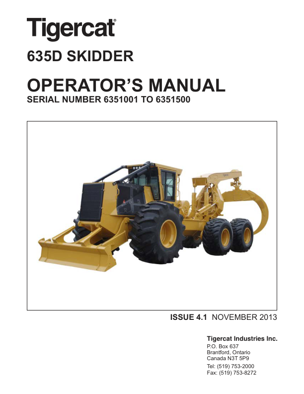 Tigercat 635D Skidder Repair Service Manual (6351001 – 6351500)