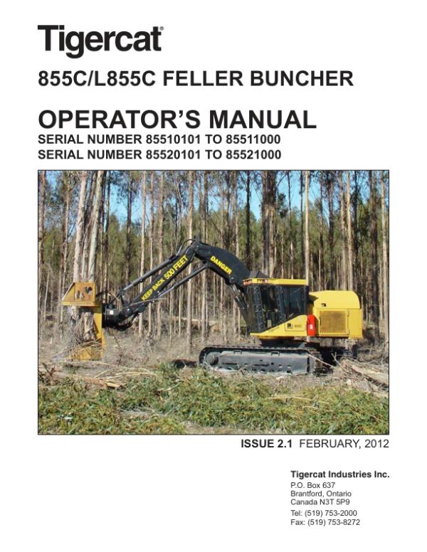 Tigercat 855C, L855C Feller Buncher Repair Service Manual