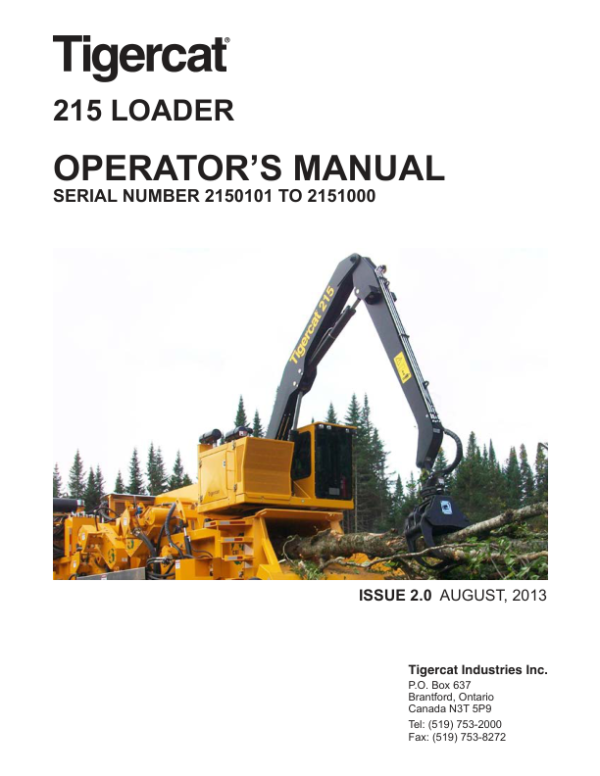 Tigercat 215 Loader Operator Manual (2150101 – 2151000)