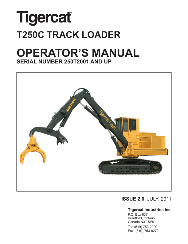 Tigercat T250C Loader Operators Manual (250T2001 – 250T2100)