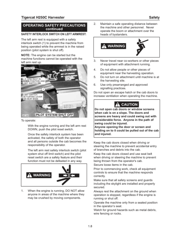 Tigercat H250C Harvester Operators Manual (250H2001 – 250H2200)