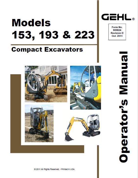 Gehl GE 153, GE 193, GE 223 Excavator Repair Service Manual