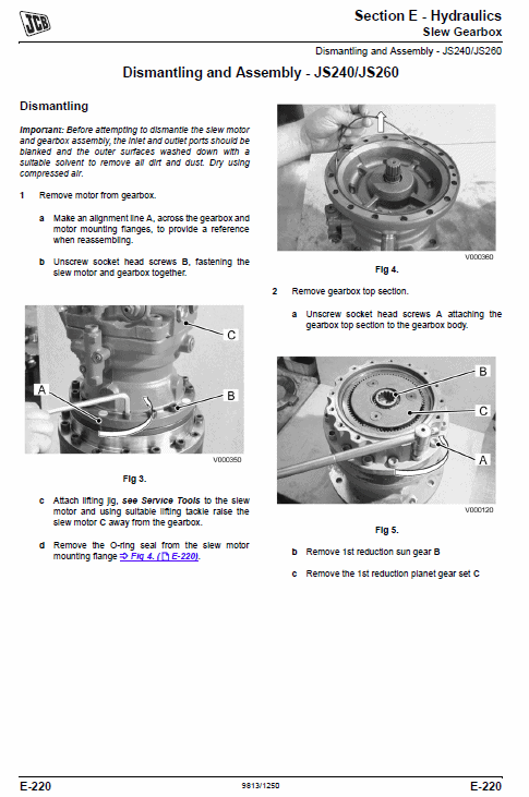 JCB JS240, JS260, JS330, JS360 Tier 4 Tracked Excavator Service Manual Workshop Guide