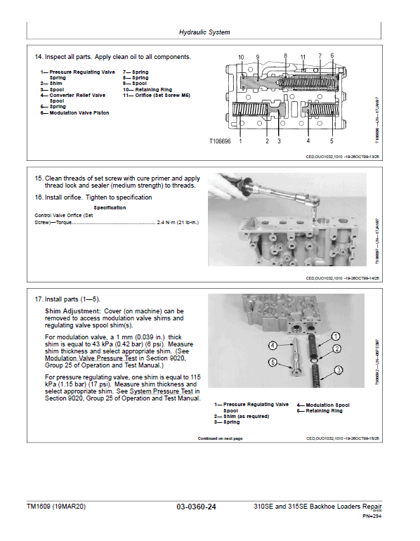 John Deere 310SE, 315SE Backhoe Loader Repair Technical Manual Workshop Guide