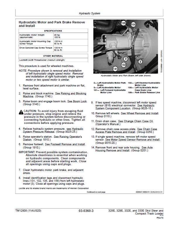 John Deere 329E, 333E SkidSteer Track Loader Technical Manual (S.N from E236690 – ) Workshop Guide