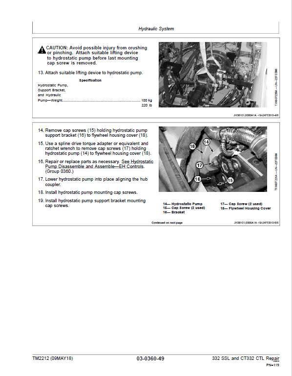 John Deere 332, CT332 SkidSteer Loader Repair Technical Manual Workshop Guide