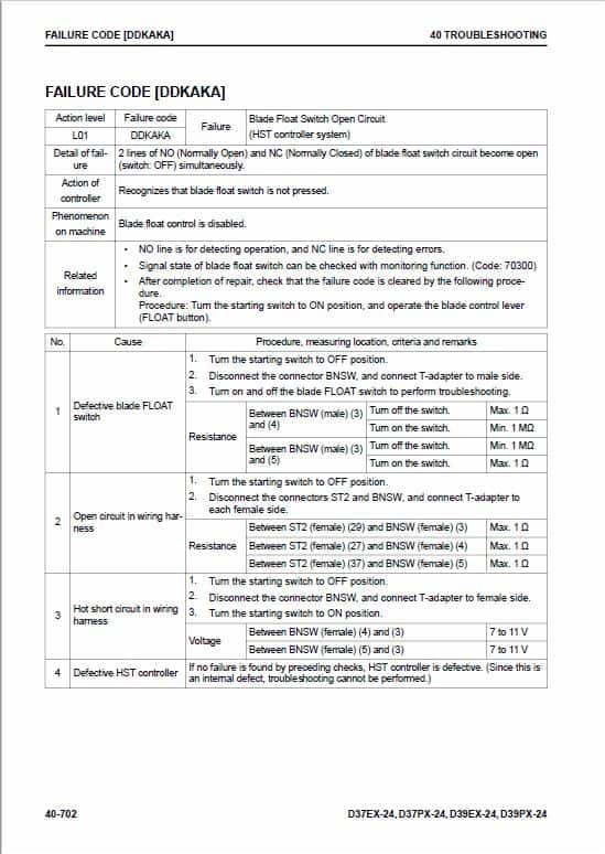 Komatsu D37EX-24, D37PX-24, D39EX-24, D39PX-24 Dozer Service Manual Workshop Guide