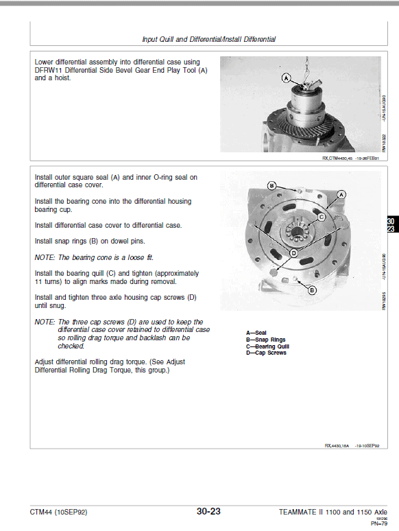 John Deere TeamMate II 2561R, 1100, 1150 Series Outboard Planetary Axles Manual (CTM44) Workshop Guide