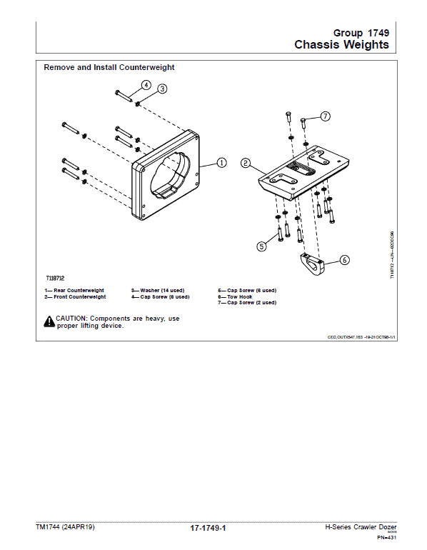 John Deere 450H, 550H, 650H Crawler Dozer Technical Manual (TM1743 and TM1744) Workshop Guide