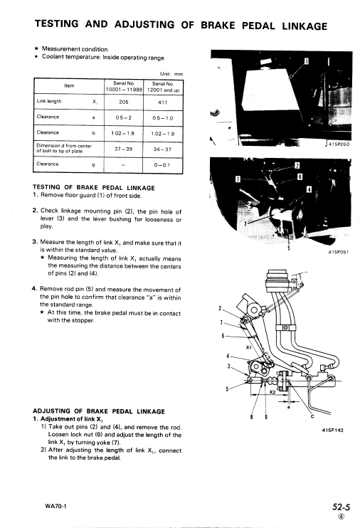 Komatsu WA70-1 Wheel Loader Service Manual Workshop Guide