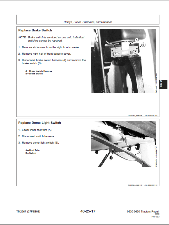 John Deere 9230, 9330, 9430, 9530, 9630 Tractors Repair Technical Manual Workshop Guide