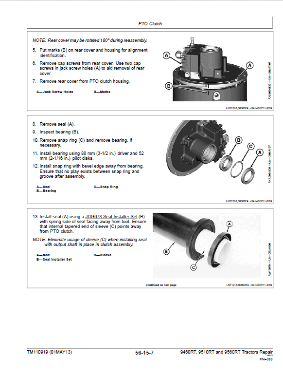 John Deere 9460RT, 9560RT, 9560RT Tractors Repair Technical Manual Workshop Guide