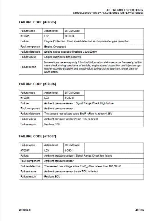 Komatsu WB93R-8 Backhoe Loader Repair Service Manual Workshop Guide