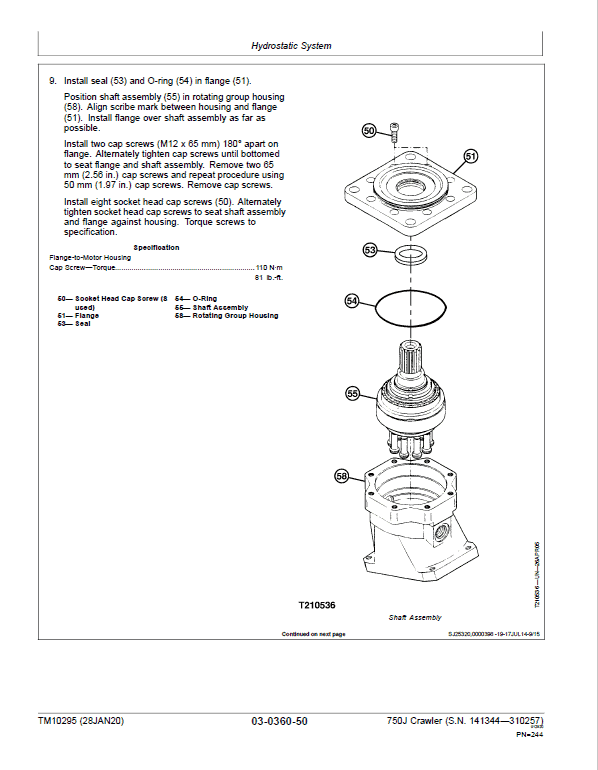 John Deere 750J Crawler Dozer Technical Manual (SN. from D141344-D219962) Workshop Guide