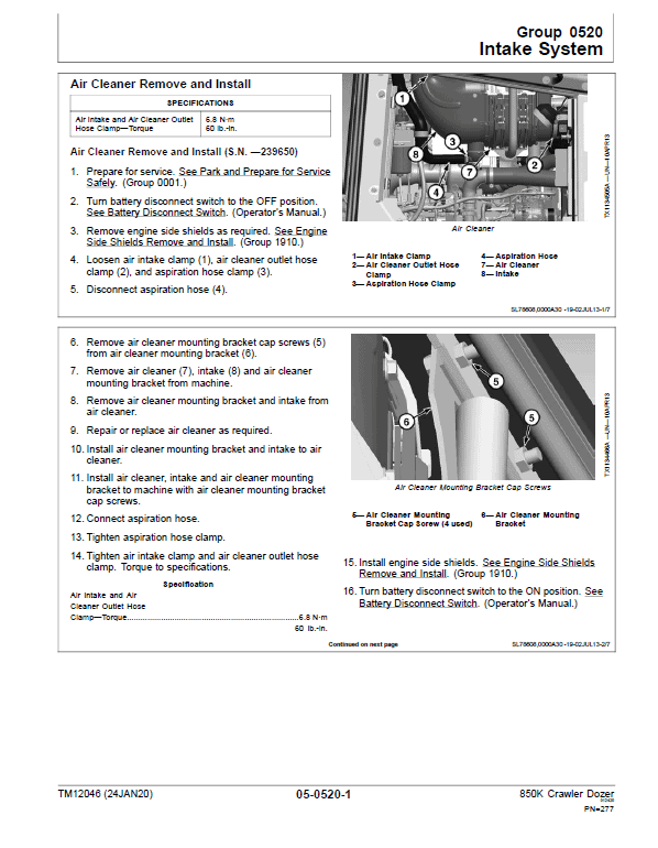 John Deere 850K Crawler Dozer Technical Manual (SN. from E178122 – E271265) Workshop Guide