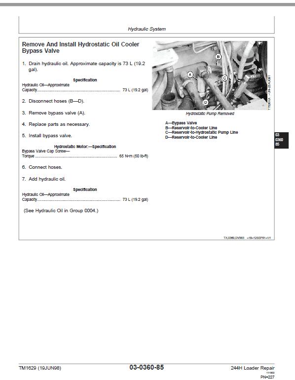 John Deere 244H Loader Repair Technical Manual Workshop Guide