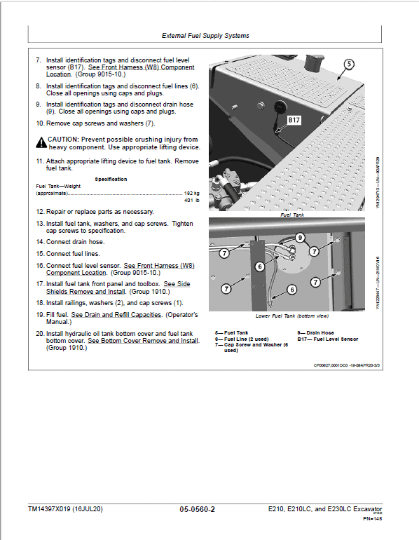 John Deere E210, E210LC, E230LC Excavator Repair Manual (See Applicable Serial) Workshop Guide