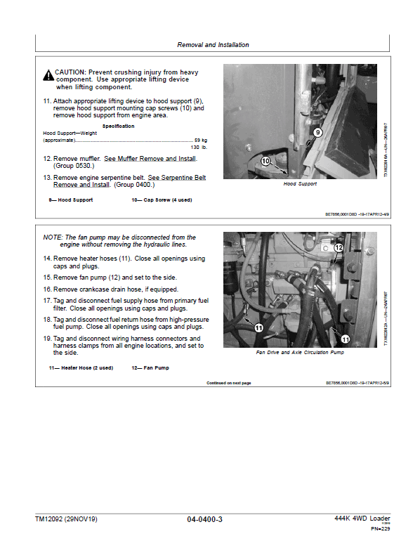 John Deere 444K 4WD Loader Engine 4045HDW54 T3 Technical Manual (SN. 642101 – 670307) Workshop Guide