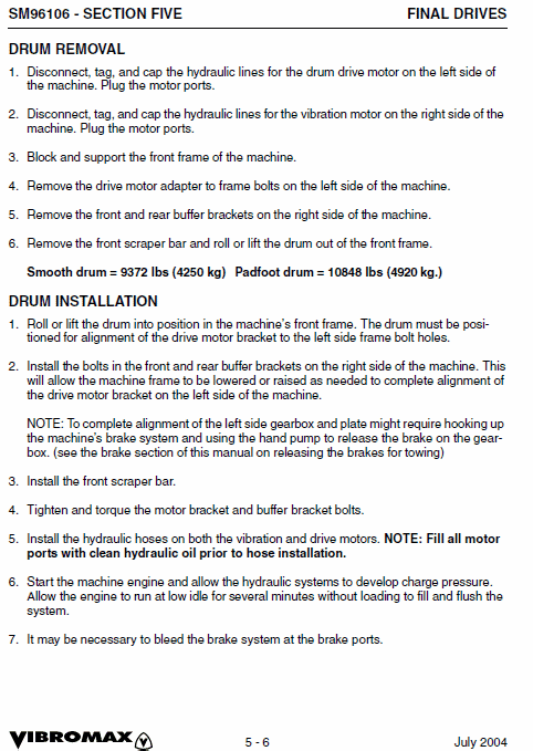 JCB Vibromax VM106 Single Drum Roller Service Manual Workshop Guide