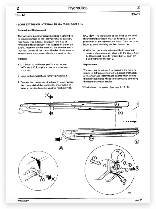 JCB 520HL/M, 525HL/B, 530HL/B and 540B/BM Loadall Service Manual Workshop Guide