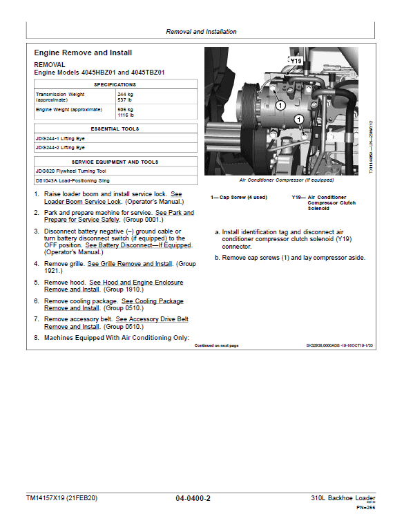 John Deere 310L Backhoe Loader Repair Technical Manual (S.N after C000001 & D000001 – ) Workshop Guide