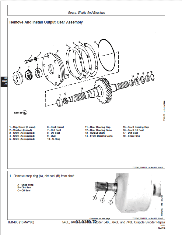 John Deere 540E, 640E, 740E Skidder Repair Technical Manual Workshop Guide