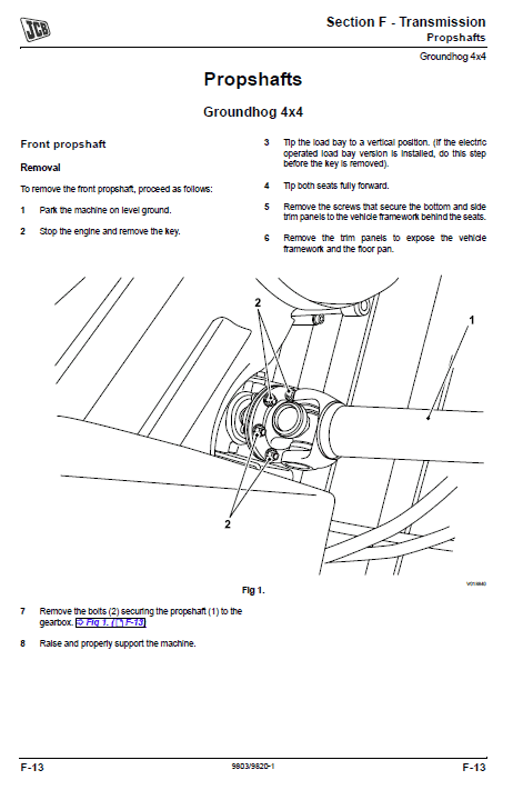 JCB Groundhog 4×4 Utility Vehicle Service Manual Workshop Guide