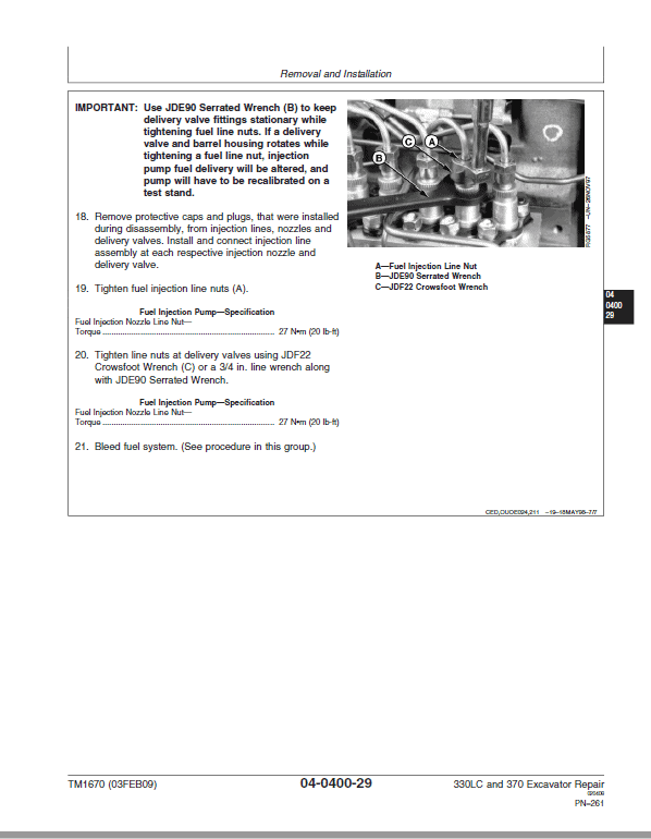 John Deere 330LC, 370 Excavator Repair Technical Manual Workshop Guide