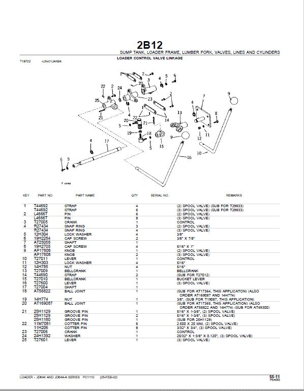 John Deere 644, 644A Loader Parts Manual PC1110 Workshop Guide