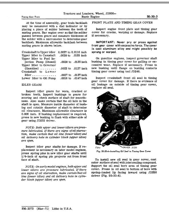 John Deere JD300 Tractor Repair Technical Manual (SM2073) Workshop Guide